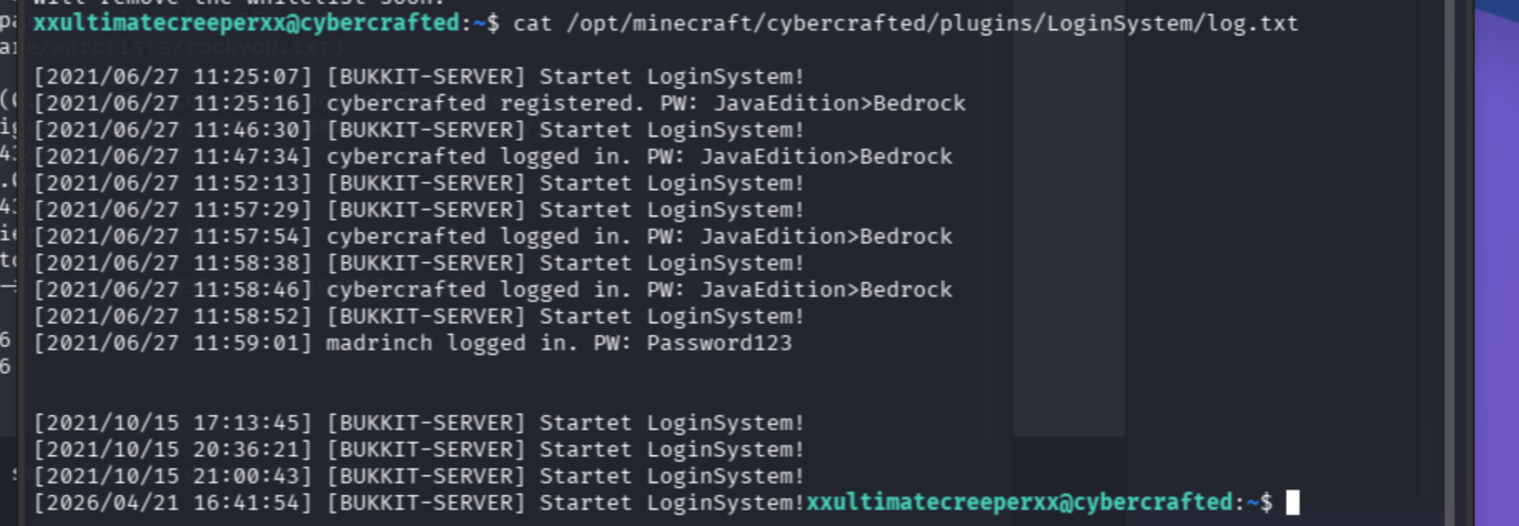 plaintext password in LoginSystem log file